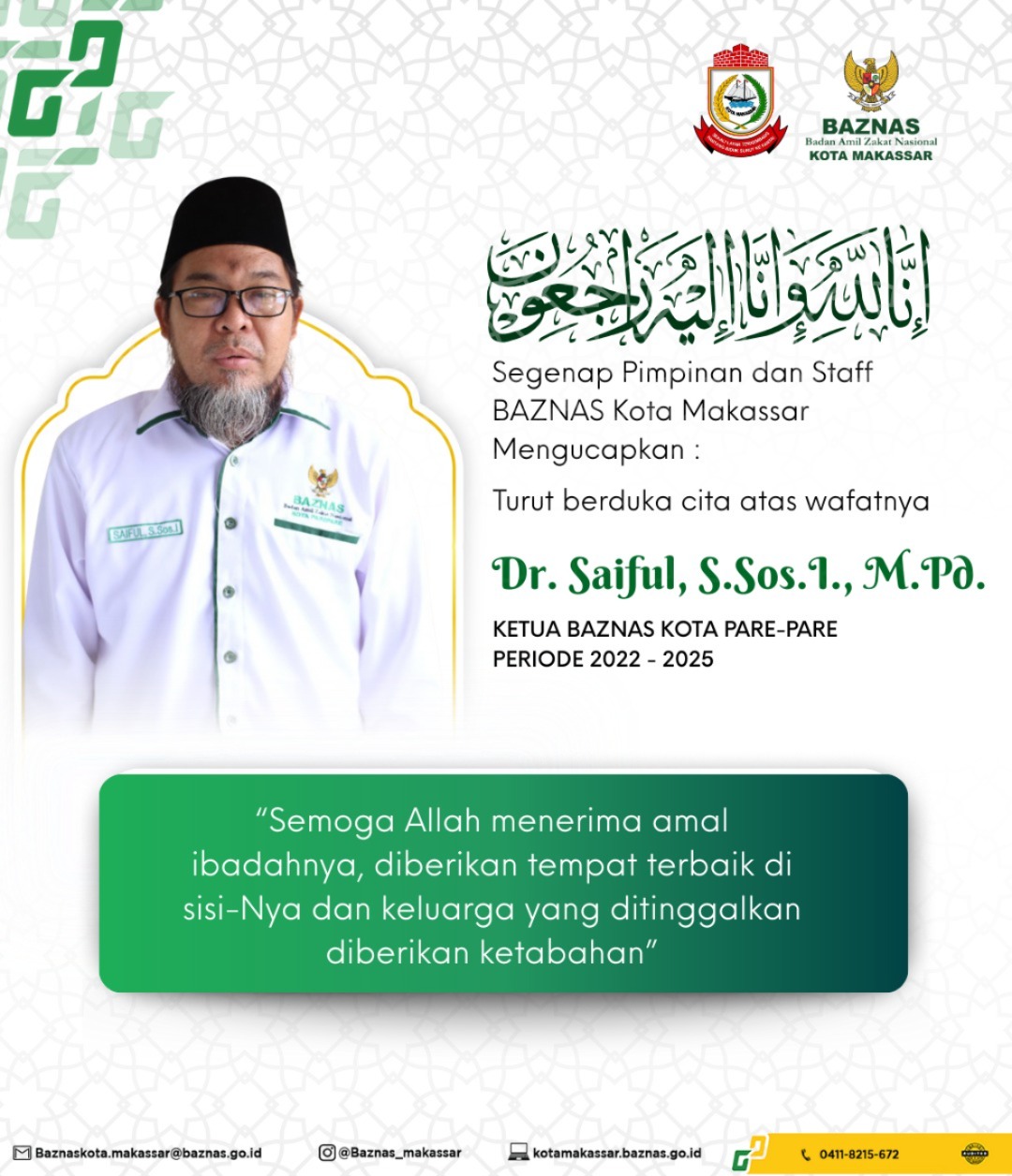 Ketua BAZNAS Parepare Meninggal, Ketua BAZNAS Makassar Ucapkan Belasungkawa