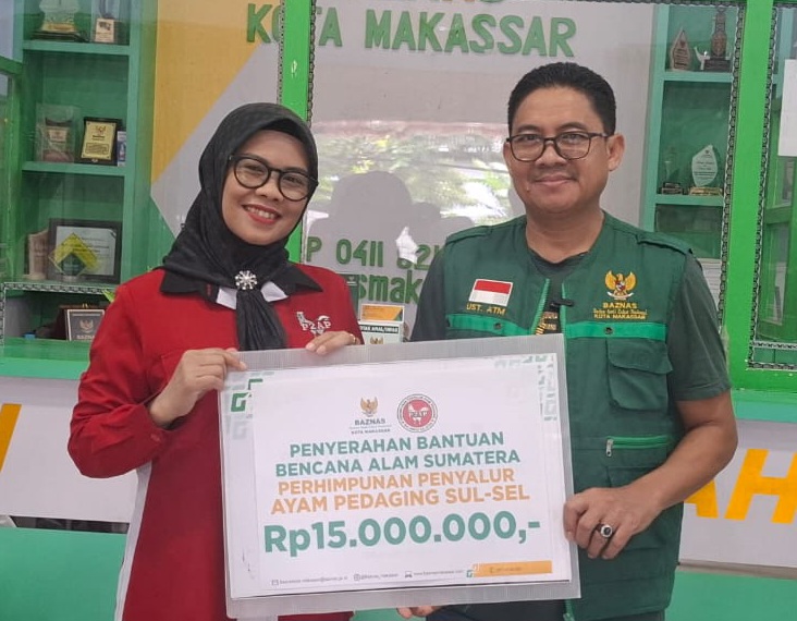 Perhimpunan Penyalur Ayam Pedaging Donasi Rp15 Juta ke Korban Bencana Sumatera Melalui BAZNAS Makassar