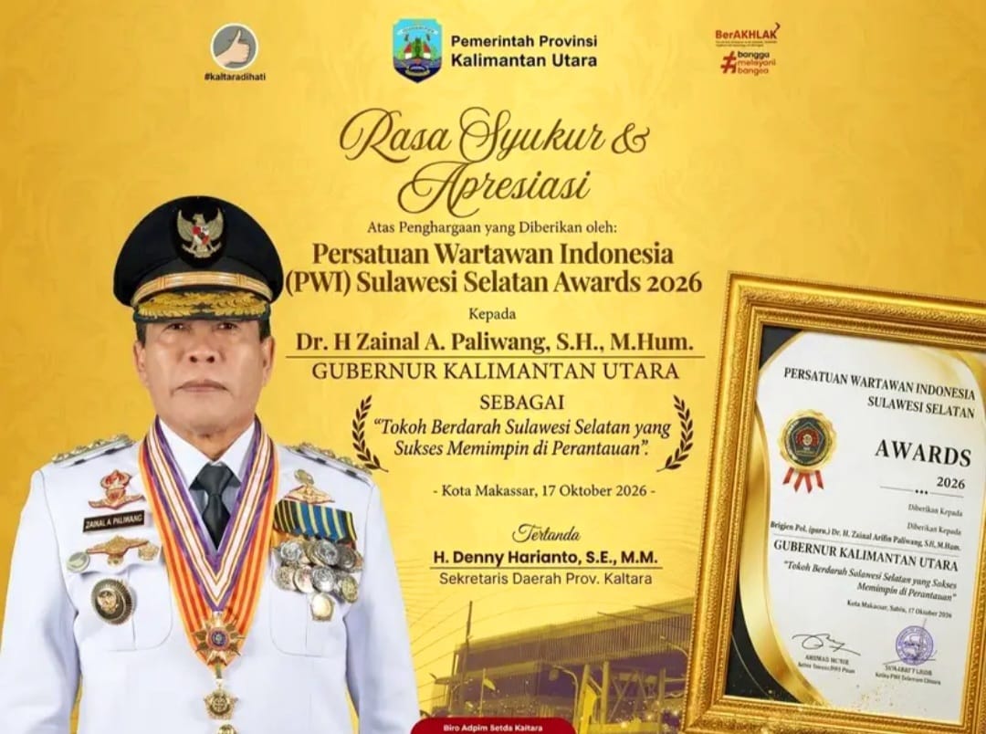 Sukses Memimpin di Perantauan, Gubernur Kaltara Zainal Paliwang Raih PWI Awards 2026